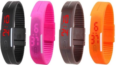 NS18 Silicone Led Magnet Band Combo of 4 Black, Pink, Brown And Orange Digital Watch  - For Boys & Girls   Watches  (NS18)