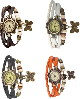 NS18 Vintage Butterfly Rakhi Combo of 4 Brown, Black, White And Orange Analog Watch  - For Women   Watches  (NS18)