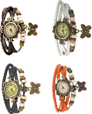 NS18 Vintage Butterfly Rakhi Combo of 4 Brown, Black, White And Orange Analog Watch  - For Women   Watches  (NS18)