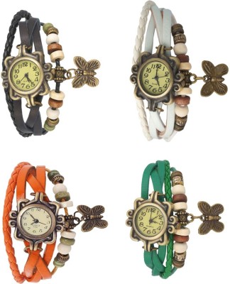NS18 Vintage Butterfly Rakhi Combo of 4 Black, Orange, White And Green Analog Watch  - For Women   Watches  (NS18)