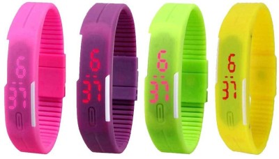 NS18 Silicone Led Magnet Band Combo of 4 Pink, Purple, Green And Yellow Digital Watch  - For Boys & Girls   Watches  (NS18)