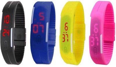 NS18 Silicone Led Magnet Band Watch Combo of 4 Black, Blue, Yellow And Pink Digital Watch  - For Couple   Watches  (NS18)