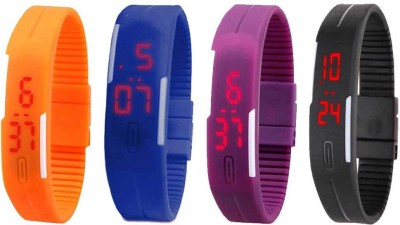 NS18 Silicone Led Magnet Band Combo of 4 Orange, Blue, Purple And Black Digital Watch  - For Boys & Girls   Watches  (NS18)