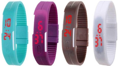 NS18 Silicone Led Magnet Band Combo of 4 Sky Blue, Purple, Brown And White Digital Watch  - For Boys & Girls   Watches  (NS18)