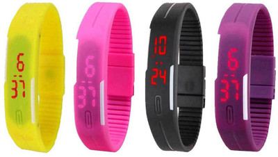 

Kissu Led Magnet Band Combo of 4 Yellow, Pink, Black And Purple Watch - For Men & Women