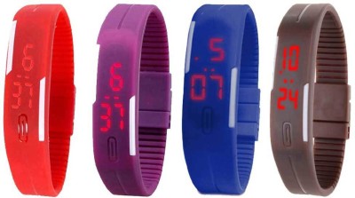 NS18 Silicone Led Magnet Band Combo of 4 Red, Purple, Blue And Brown Digital Watch  - For Boys & Girls   Watches  (NS18)
