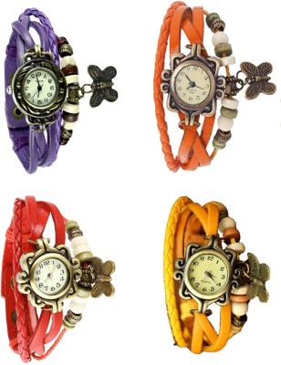 NS18 Vintage Butterfly Rakhi Combo of 4 Purple, Red, Orange And Yellow Analog Watch  - For Women   Watches  (NS18)