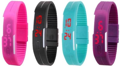 NS18 Silicone Led Magnet Band Watch Combo of 4 Pink, Black, Sky Blue And Purple Digital Watch  - For Couple   Watches  (NS18)