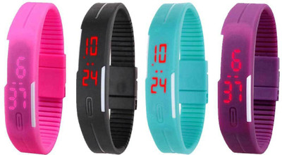 

Kissu Led Magnet Band Combo of 4 Pink, Black, Sky Blue And Purple Watch - For Men & Women