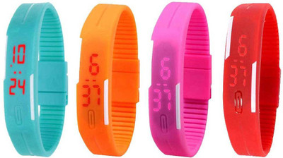 View NS18 Silicone Led Magnet Band Watch Combo of 4 Sky Blue, Orange, Pink And Red Digital Watch  - For Couple Wrist Watches Price Online(NS18)