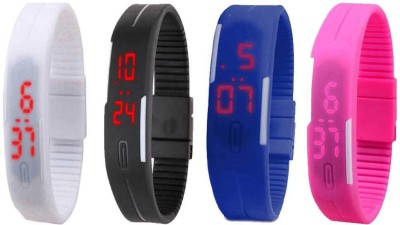 NS18 Silicone Led Magnet Band Combo of 4 White, Black, Blue And Pink Digital Watch  - For Boys & Girls   Watches  (NS18)
