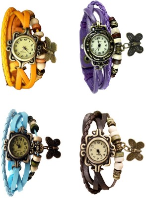 NS18 Vintage Butterfly Rakhi Combo of 4 Yellow, Sky Blue, Purple And Brown Analog Watch  - For Women   Watches  (NS18)