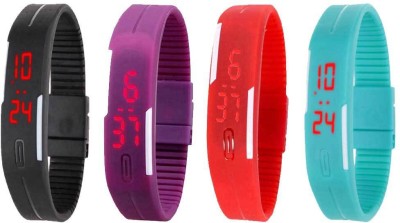 NS18 Silicone Led Magnet Band Watch Combo of 4 Black, Purple, Red And Sky Blue Digital Watch  - For Couple   Watches  (NS18)