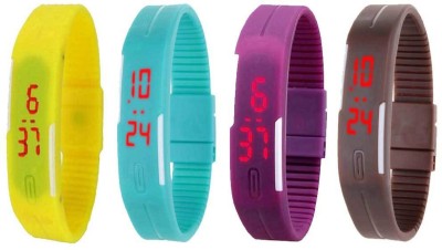 NS18 Silicone Led Magnet Band Combo of 4 Yellow, Sky Blue, Purple And Brown Digital Watch  - For Boys & Girls   Watches  (NS18)