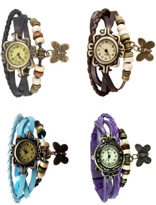 NS18 Vintage Butterfly Rakhi Combo of 4 Black, Sky Blue, Brown And Purple Analog Watch  - For Women   Watches  (NS18)