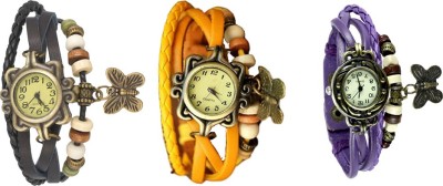 NS18 Vintage Butterfly Rakhi Watch Combo of 3 Black, Yellow And Purple Analog Watch  - For Women   Watches  (NS18)