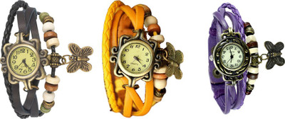 

Kissu Vintage Rakhi Watch Combo of 3 Black, Yellow And Purple Watch - For Women