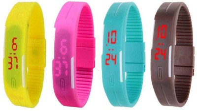 NS18 Silicone Led Magnet Band Combo of 4 Yellow, Pink, Sky Blue And Brown Digital Watch  - For Boys & Girls   Watches  (NS18)