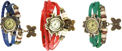 

Kissu Vintage Rakhi Watch Combo of 3 Blue, Red And Green Watch - For Women