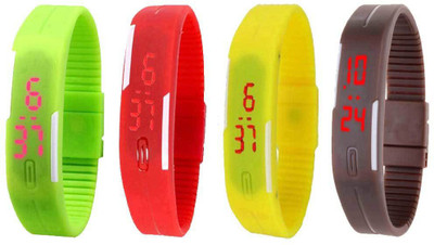 View NS18 Silicone Led Magnet Band Combo of 4 Green, Red, Yellow And Brown Digital Watch  - For Boys & Girls Wrist Watches Price Online(NS18)