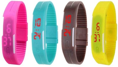 NS18 Silicone Led Magnet Band Combo of 4 Pink, Sky Blue, Brown And Yellow Digital Watch  - For Boys & Girls   Watches  (NS18)