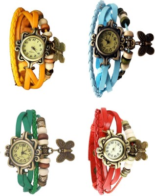 NS18 Vintage Butterfly Rakhi Combo of 4 Yellow, Green, Sky Blue And Red Analog Watch  - For Women   Watches  (NS18)