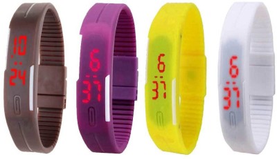 NS18 Silicone Led Magnet Band Combo of 4 Brown, Purple, Yellow And White Digital Watch  - For Boys & Girls   Watches  (NS18)