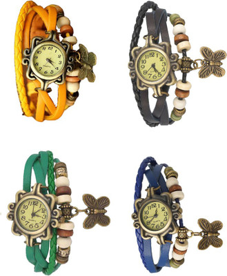 

NS18 Vintage Butterfly Rakhi Combo of 4 Yellow, Green, Black And Blue Watch - For Women