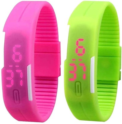 NS18 Silicone Led Magnet Band Set of 2 Pink And Green Digital Watch  - For Boys & Girls   Watches  (NS18)