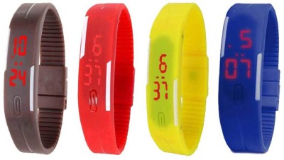 NS18 Silicone Led Magnet Band Combo of 4 Brown, Red, Yellow And Blue Digital Watch  - For Boys & Girls   Watches  (NS18)