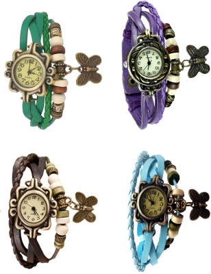 NS18 Vintage Butterfly Rakhi Combo of 4 Green, Brown, Purple And Sky Blue Analog Watch  - For Women   Watches  (NS18)