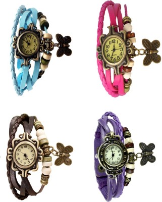 NS18 Vintage Butterfly Rakhi Combo of 4 Sky Blue, Brown, Pink And Purple Analog Watch  - For Women   Watches  (NS18)