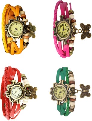 NS18 Vintage Butterfly Rakhi Combo of 4 Yellow, Red, Pink And Green Analog Watch  - For Women   Watches  (NS18)