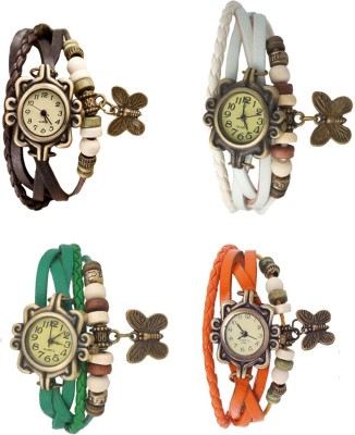 NS18 Vintage Butterfly Rakhi Combo of 4 Brown, Green, White And Orange Analog Watch  - For Women   Watches  (NS18)