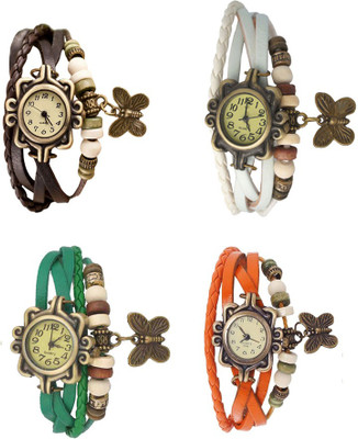 

Kissu Vintage Rakhi Combo of 4 Brown, Green, White And Orange Watch - For Women
