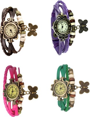 NS18 Vintage Butterfly Rakhi Combo of 4 Brown, Pink, Purple And Green Analog Watch  - For Women   Watches  (NS18)