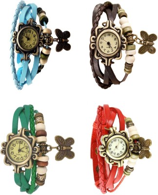 NS18 Vintage Butterfly Rakhi Combo of 4 Sky Blue, Green, Brown And Red Analog Watch  - For Women   Watches  (NS18)