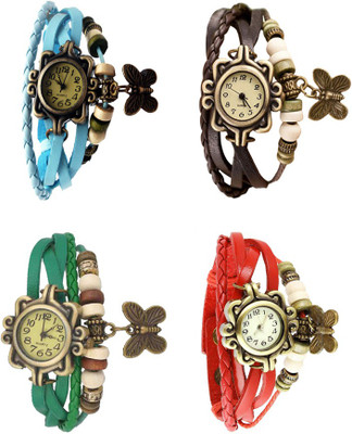 

NS18 Vintage Butterfly Rakhi Combo of 4 Sky Blue, Green, Brown And Red Watch - For Women