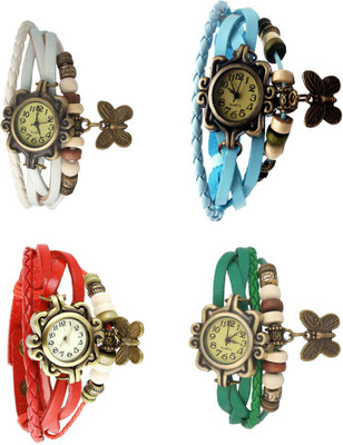 

Kissu Vintage Rakhi Combo of 4 White, Red, Sky Blue And Green Watch - For Women