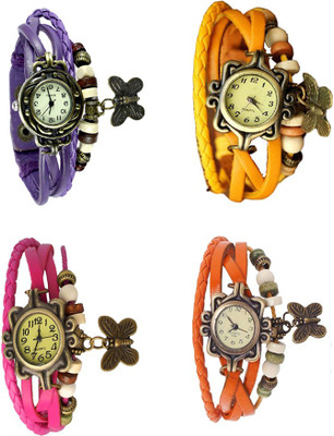 

NS18 Vintage Butterfly Rakhi Combo of 4 Purple, Pink, Yellow And Orange Watch - For Women