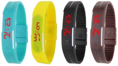 NS18 Silicone Led Magnet Band Combo of 4 Sky Blue, Yellow, Black And Brown Digital Watch  - For Boys & Girls   Watches  (NS18)