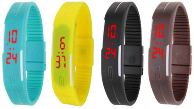 

NS18 Silicone Led Magnet Band Combo of 4 Sky Blue, Yellow, Black And Brown Watch - For Boys & Girls