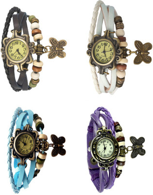 

Kissu Vintage Rakhi Combo of 4 Black, Sky Blue, White And Purple Watch - For Women