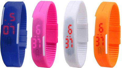 

Kissu Led Magnet Band Combo of 4 Blue, Pink, White And Orange Watch - For Men & Women