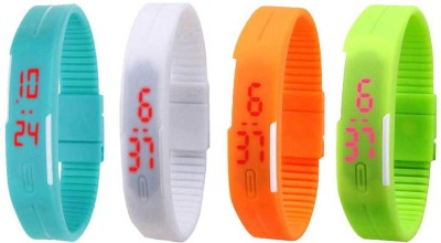 NS18 Silicone Led Magnet Band Combo of 4 Sky Blue, White, Orange And Green Digital Watch  - For Boys & Girls   Watches  (NS18)