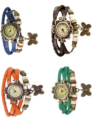 NS18 Vintage Butterfly Rakhi Combo of 4 Blue, Orange, Brown And Green Analog Watch  - For Women   Watches  (NS18)