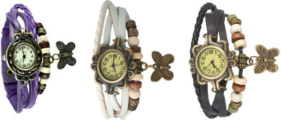 

Kissu Vintage Rakhi Watch Combo of 3 Purple, White And Black Watch - For Women