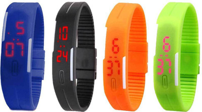 

Kissu Led Magnet Band Combo of 4 Blue, Black, Orange And Green Watch - For Men & Women