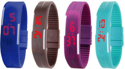 

NS18 Silicone Led Magnet Band Watch Combo of 4 Blue, Brown, Purple And Sky Blue Watch - For Couple