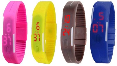 NS18 Silicone Led Magnet Band Combo of 4 Pink, Yellow, Brown And Blue Digital Watch  - For Boys & Girls   Watches  (NS18)